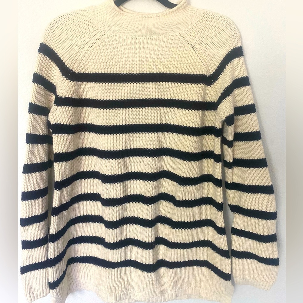 Talbots Striped Knit Sweater - Size Large, Classic Cream & Black